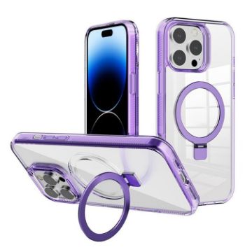 iPhone 14 Pro Kalebol MagSafe Holder Clear TPU Case (Purple) - 1