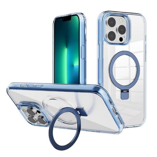 iPhone 13 Pro Max Clear TPU Case with MagSafe Holder - Blue - 1
