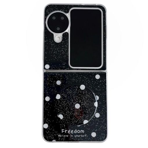 OPPO Find N2 Flip Black Glitter Phone Case with Holder - 1