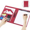 Red Leather Document Folder with A4 Notepad & Calculator - 1