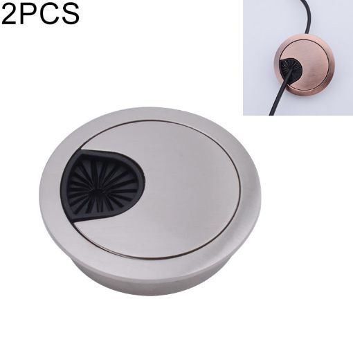2 PCS 50mm Zinc Alloy Desk Grommet Covers - Brushed Steel Finish - 1