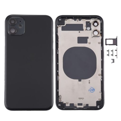 iPhone 11 Black Back Housing with SIM Tray & Camera Lens - 1