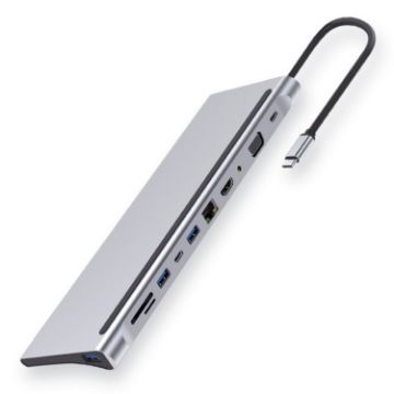 11 in 1 Type-C HUB: RJ45, 87W PD, USB, HDMI, VGA, SD/TF, AUX - 1