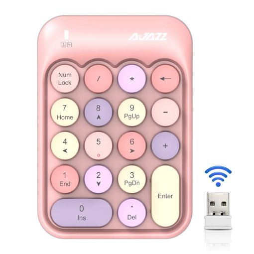 Ajazz AK18 Mini Wireless Pink Numeric Keyboard with Mixed Color Keys - 1