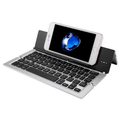 F18 Silver Ultra-slim Foldable Bluetooth Keyboard with Holder - 1