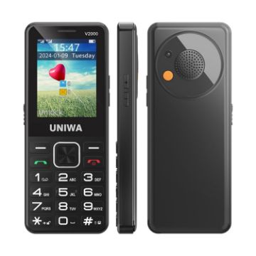 UNIWA V2000 4G Phone, SOS, LED Flash, 1700mAh, AU Plug, Black - 1