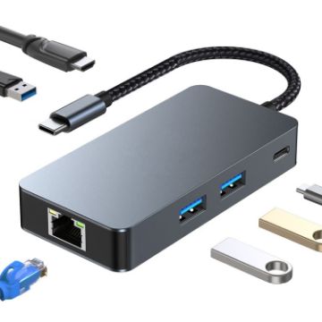 BYL-2308 6-in-1 USB-C Adapter: USB3.2, Gigabit Ethernet, HDTV HUB - 1