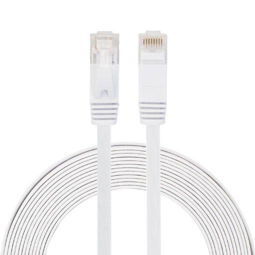5m CAT6 Ultra-thin Flat Ethernet Cable, RJ45 Patch Lead White - 1