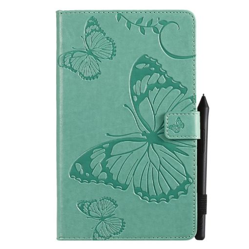 Galaxy Tab A 8.0 Butterfly Pattern Flip Case with Slots (Green) - 1