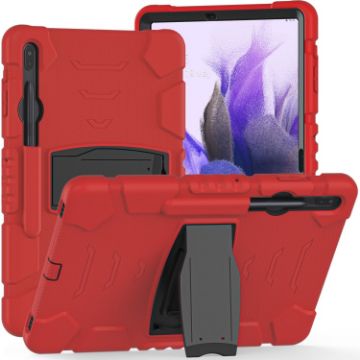 Samsung Galaxy Tab S7+/S7 FE/S8+ 3-Layer Case with Holder (Red/Black) - 1