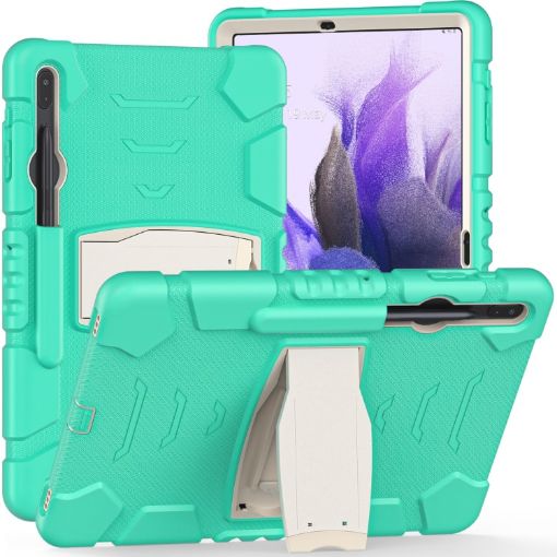 Samsung Galaxy Tab S7+/S7 FE/S8+ 3-Layer Case with Holder Mint Green - 1