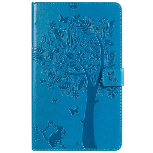 Cat & Tree Pattern Leather Case for Galaxy Tab A 8.0 (2019) Blue - 1