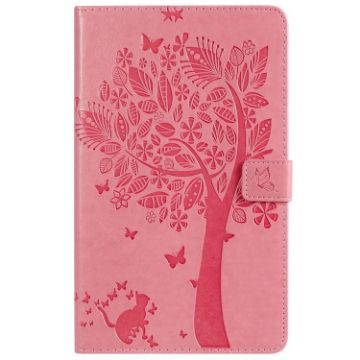 For Galaxy Tab A 8.0 (2019) Cat & Tree Flip Leather Case (Pink) - 1