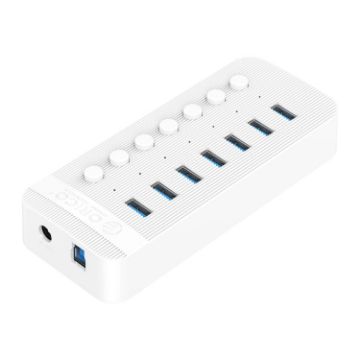 ORICO CT2U3-7AB 7-Port USB HUB with Switches, US Plug, White - 1