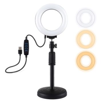 PULUZ Desk Holder + 4.7" LED Ring Light, Adjustable 15.5-25.5cm Height - 1