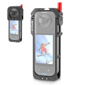 PULUZ Metal Cage Rig for Insta360 X5 with Lens Cover (Black) - 1