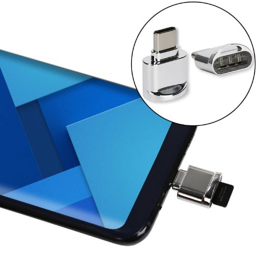 USB-C Male TF Card OTG Adapter with Keychain (Silver Aluminum Alloy) - 1