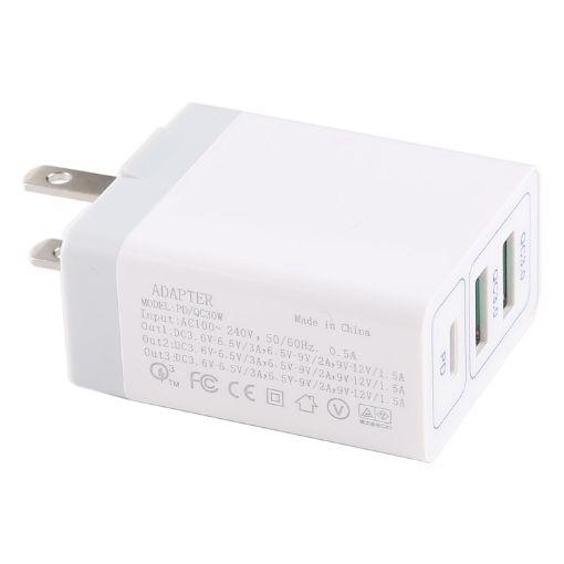 3A Max USB-PD + Dual QC3.0 Fast Charger, US Plug - 1