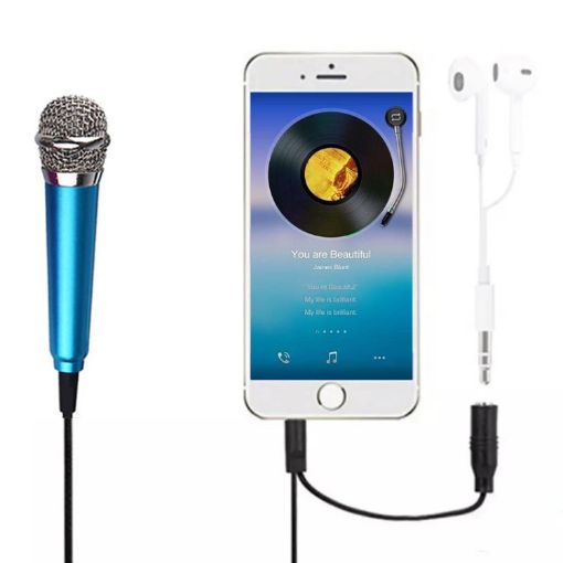 Blue 3.5mm Metal Condenser Microphone for IOS/Android Devices - 1