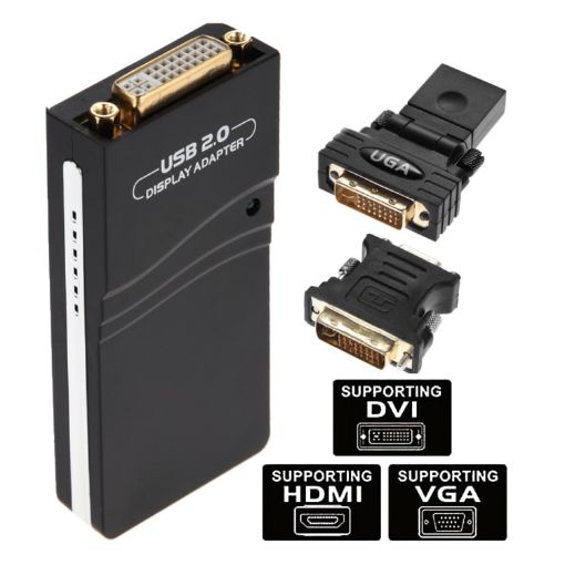 USB 2.0 to VGA/DVI/HDMI Adapter, 1920x1080 Resolution (Black) - 1