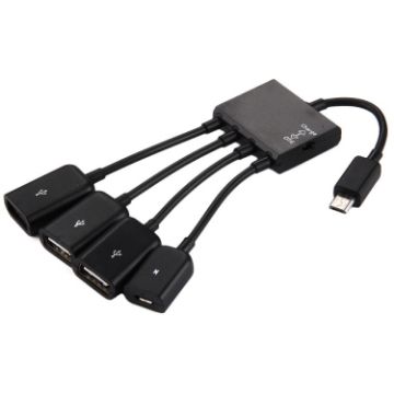 18cm Micro USB OTG 4-Port Hub Cable for Various Smartphones (Black) - 1