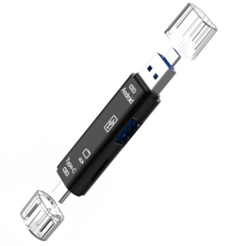 3 in 1 TF USB to Micro USB Type-C Card Reader OTG Adapter Black - 1