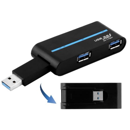 USB 3.0 Hub: 180 Rotating 4-Port Splitter, Folding (Black) - 1