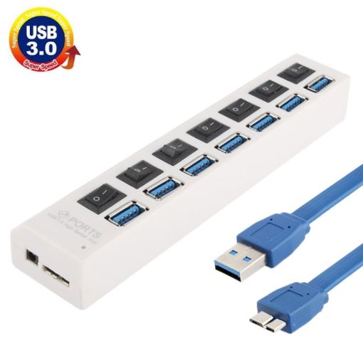 7 Port USB 3.0 Hub, 5Gbps, Plug & Play, Supports 1TB (White) - 1
