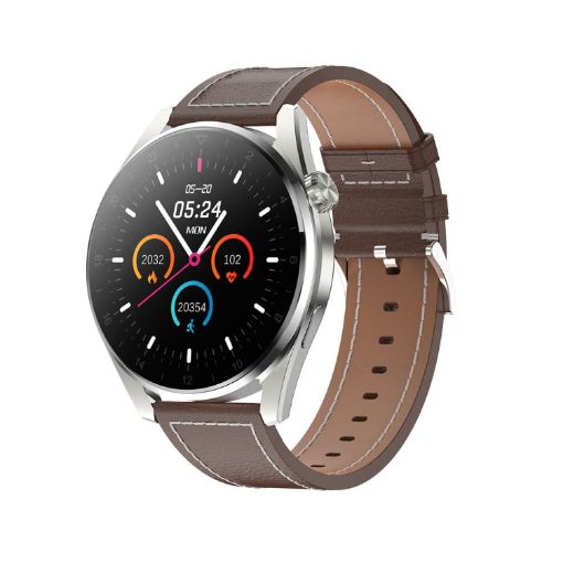 T3 IP68 1.36" Leather Watchband Smart Watch - Brown Color Screen - 1