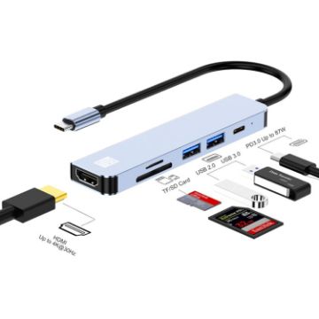 JUNSUNMAY 6 in 1 USB-C Hub: 4K HDMI, PD Charge, SD/TF Reader - 1