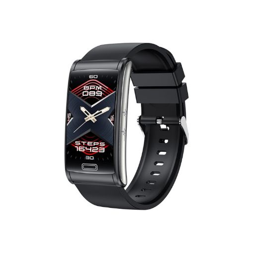 E600 Smart Watch 1.47" Heart Rate/BP Monitor Silicone Strap Black - 1
