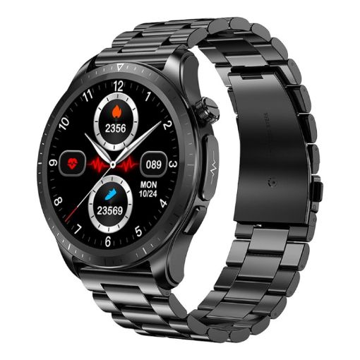 E420 Smart Watch 1.39" Color Screen, Steel Strap, Heart Rate Monitor, Black - 1