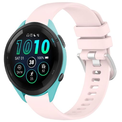 Garmin Forerunner 265S Pink Silicone Watch Band with Silver Buckle - 1