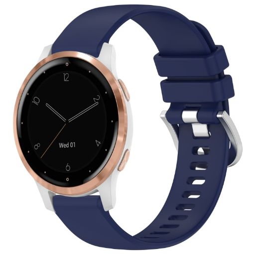 Garmin Vivoactive 4S Dark Blue Silicone Watch Band with Silver Buckle - 1