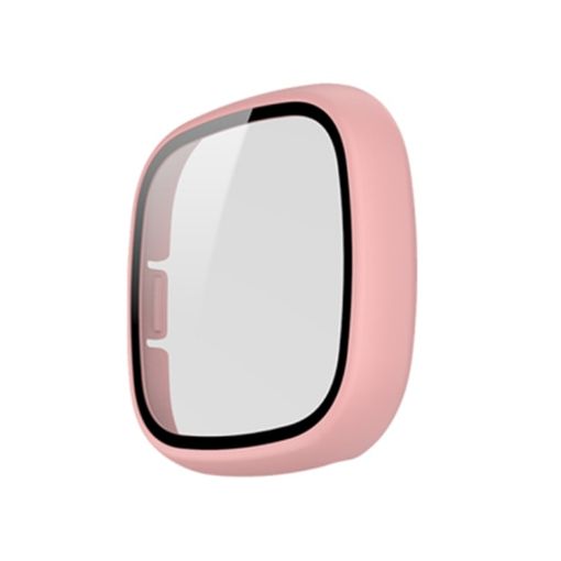 Pink Frosted PC + Tempered Glass Case for Fitbit Versa 3/Sense - 1