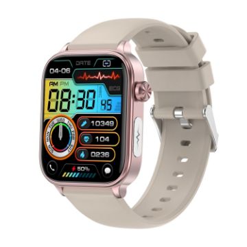 ET570 Smart Watch, 1.96" Screen, Silicone Strap, Bluetooth/ECG, Beige - 1