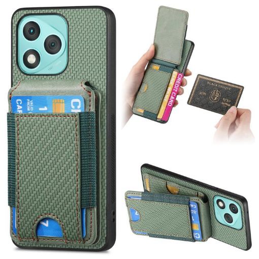 For Honor 400 Lite Green Carbon Fiber Flip Wallet Phone Case - 1