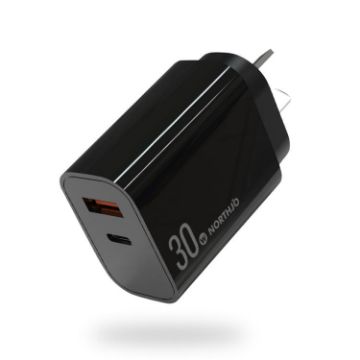 NORTHJO NOPD3002 30W USB-C PD & QC3.0 Dual Charger AU Plug (Black) - 1
