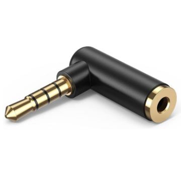 JUNSUNMAY Right Angle 3.5mm TRRS Audio Adapter Connector (Black) - 1