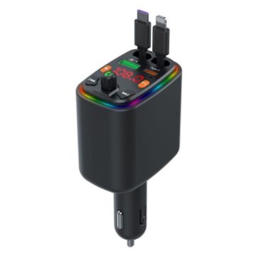 Y10 Car Charger FM Transmitter with Bluetooth MP3 & Retractable C+iP Cable - 1
