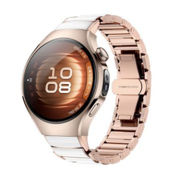Huawei Watch 5 42mm Ceramic Metal Band, Butterfly Buckle, Rose White - 1