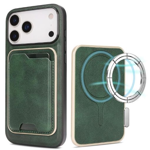 iPhone 17 Pro Kalebol Slim Leather MagSafe Card Case (Green) - 1
