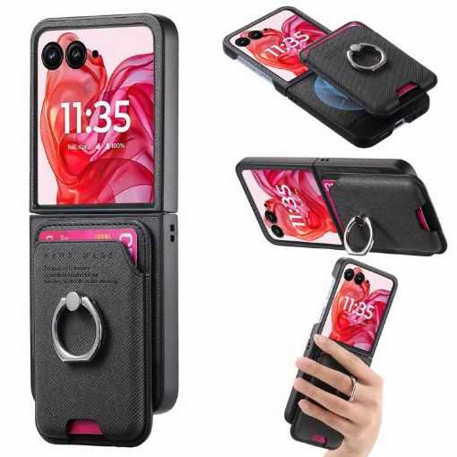 Moto Razr 50 Ultra Twill Fabric Card Bag Ring Case (Black) - 1