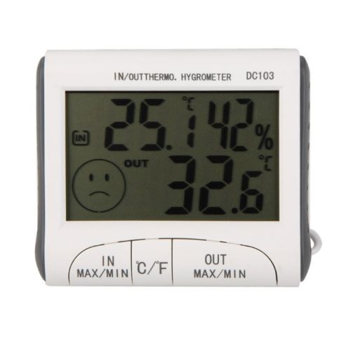 White LCD Digital Thermometer Hygrometer with Wired Sensor - 1