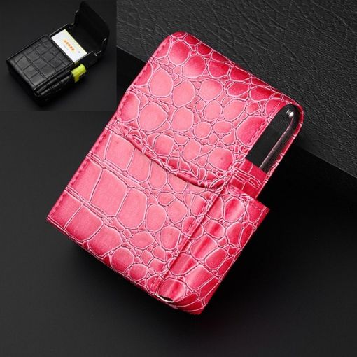 Stone Pattern Rose Red PU Leather Cigarette, Lighter, Card Case - 1