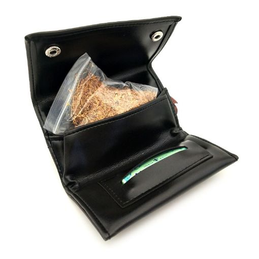 Black Portable PU Leather Tobacco Storage Bag - 1