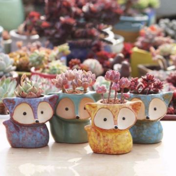 Ceramic Fox Succulent Thumb Pot, Random Color (No Plants) - 1