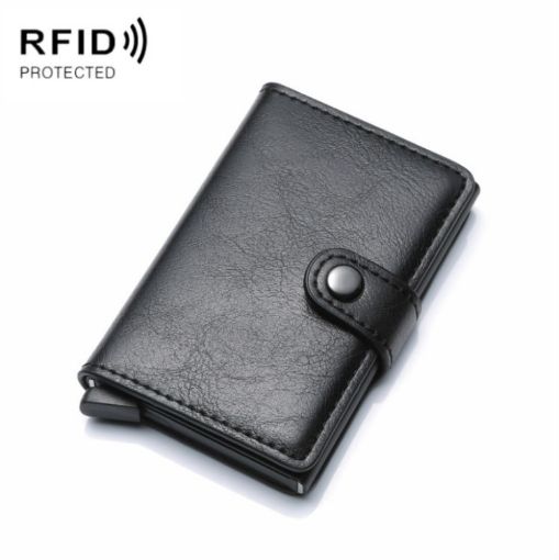 Black PU Aluminum Anti-Theft RFID Shielding Card Case Wallet - 1