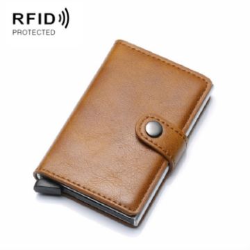 Brown PU Aluminum Alloy RFID Shielding Anti-Theft Card Case Wallet - 1