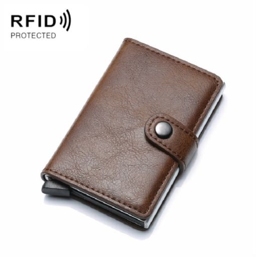 PU Aluminum Card Case RFID Shielding Anti-Theft Wallet (Coffee) - 1